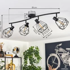 Plafonnier Yaak Noir, 4 lumières