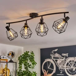 Plafonnier Yaak Noir, 4 lumières
