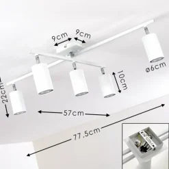 Plafonnier Zuoz Chrome, Blanc, 5 lumières