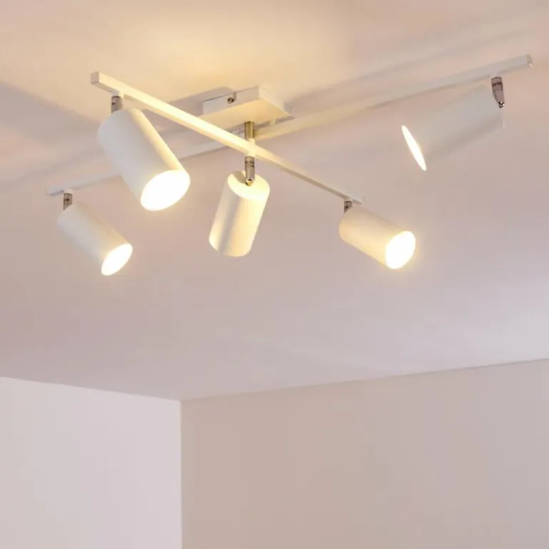 Plafonnier Zuoz Chrome, Blanc, 5 lumières