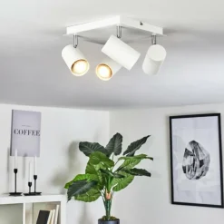 Plafonnier Zuoz Chrome, Blanc, 4 lumières