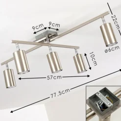 Plafonnier Zuoz Chrome, Nickel mat, 5 lumières
