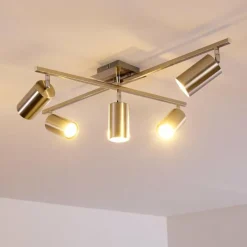 Plafonnier Zuoz Chrome, Nickel mat, 5 lumières