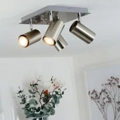 Plafonnier Zuoz Chrome, Nickel mat, 4 lumières