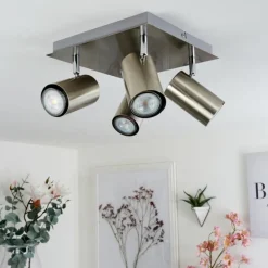 Plafonnier Zuoz Chrome, Nickel mat, 4 lumières