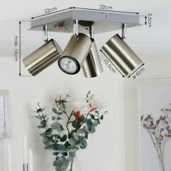 Plafonnier Zuoz Chrome, Nickel mat, 4 lumières