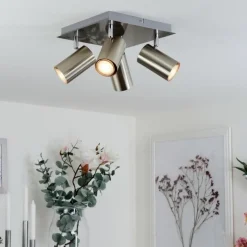 Plafonnier Zuoz Chrome, Nickel mat, 4 lumières