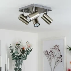 Plafonnier Zuoz Chrome, Nickel mat, 4 lumières