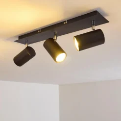 Plafonnier Zuoz Chrome, Noir, 3 lumières