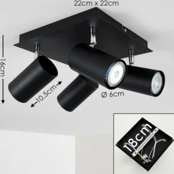 Plafonnier Zuoz Chrome, Noir, 4 lumières