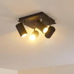 Plafonnier Zuoz Chrome, Noir, 4 lumières