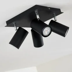 Plafonnier Zuoz Chrome, Noir, 4 lumières