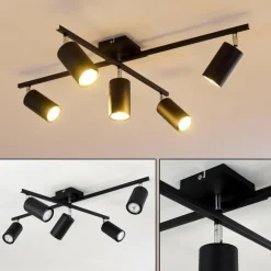 Plafonnier Zuoz Chrome, Noir, 5 lumières