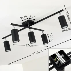 Plafonnier Zuoz Chrome, Noir, 5 lumières