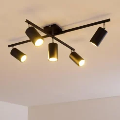 Plafonnier Zuoz Chrome, Noir, 5 lumières