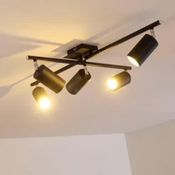 Plafonnier Zuoz Chrome, Noir, 5 lumières