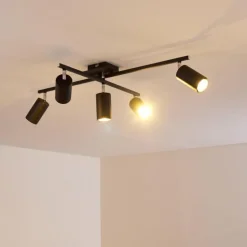 Plafonnier Zuoz Chrome, Noir, 5 lumières