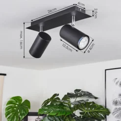 Plafonnier Zuoz Chrome, Noir, 2 lumières