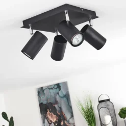 Plafonnier Zuoz Chrome, Noir, 4 lumières