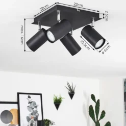 Plafonnier Zuoz Chrome, Noir, 4 lumières