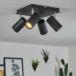 Plafonnier Zuoz Chrome, Noir, 4 lumières