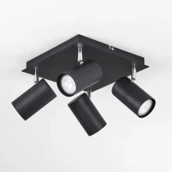 Plafonnier Zuoz Chrome, Noir, 4 lumières