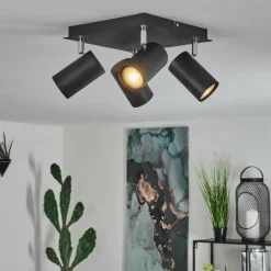 Plafonnier Zuoz Chrome, Noir, 4 lumières