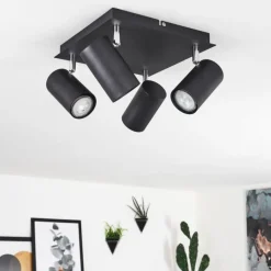 Plafonnier Zuoz Chrome, Noir, 4 lumières