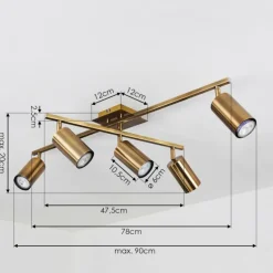 Plafonnier Zuoz Vieux laiton, 5 lumières