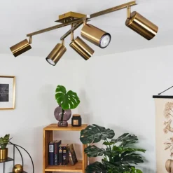 Plafonnier Zuoz Vieux laiton, 5 lumières