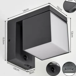 Pocilgas Lampe murale d´extérieur, Spot mural LED Anthracite, 1 lumière, Détecteur de mouvement