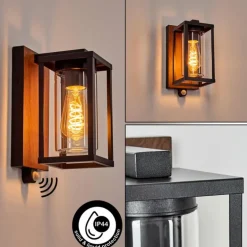 Portalis Lampe murale d´extérieur Brun, Couleur bois, Noir, 1 lumière, Détecteur de mouvement