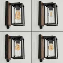 Portalis Lampe murale d´extérieur Brun, Couleur bois, Noir, 1 lumière, Détecteur de mouvement