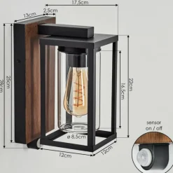 Portalis Lampe murale d´extérieur Brun, Couleur bois, Noir, 1 lumière, Détecteur de mouvement
