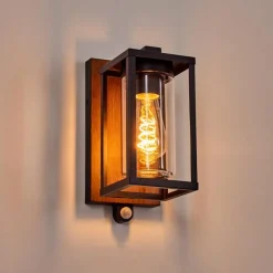 Portalis Lampe murale d´extérieur Brun, Couleur bois, Noir, 1 lumière, Détecteur de mouvement