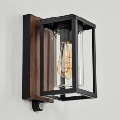Portalis Lampe murale d´extérieur Brun, Couleur bois, Noir, 1 lumière, Détecteur de mouvement