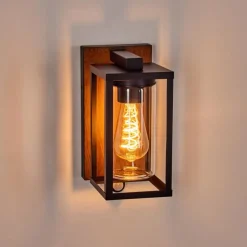 Portalis Lampe murale d´extérieur Brun, Couleur bois, Noir, 1 lumière, Détecteur de mouvement