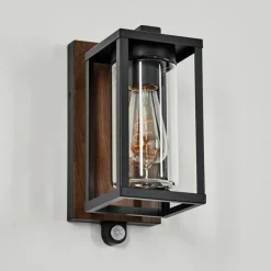 Portalis Lampe murale d´extérieur Brun, Couleur bois, Noir, 1 lumière, Détecteur de mouvement