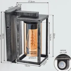 Portalis Lampe murale d´extérieur Noir, Argenté, 1 lumière, Détecteur de mouvement