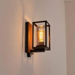 Portalis Lampe murale d´extérieur Brun, Couleur bois, Noir, 1 lumière, Détecteur de mouvement