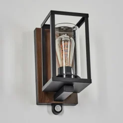 Portalis Lampe murale d´extérieur Brun, Couleur bois, Noir, 1 lumière, Détecteur de mouvement