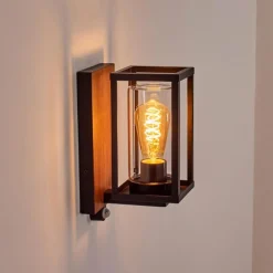 Portalis Lampe murale d´extérieur Brun, Couleur bois, Noir, 1 lumière, Détecteur de mouvement