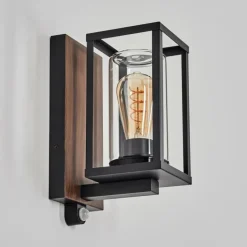 Portalis Lampe murale d´extérieur Brun, Couleur bois, Noir, 1 lumière, Détecteur de mouvement