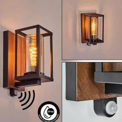 Portalis Lampe murale d´extérieur Brun, Couleur bois, Noir, 1 lumière, Détecteur de mouvement