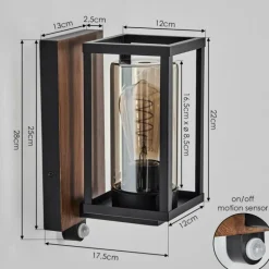 Portalis Lampe murale d´extérieur Brun, Couleur bois, Noir, 1 lumière, Détecteur de mouvement