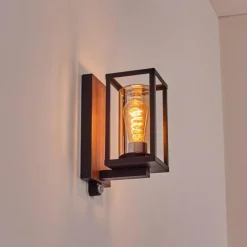 Portalis Lampe murale d´extérieur Brun, Couleur bois, Noir, 1 lumière, Détecteur de mouvement