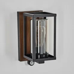 Portalis Lampe murale d´extérieur Brun, Couleur bois, Noir, 1 lumière, Détecteur de mouvement