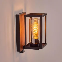 Portalis Lampe murale d´extérieur Brun, Couleur bois, Noir, 1 lumière, Détecteur de mouvement