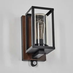 Portalis Lampe murale d´extérieur Brun, Couleur bois, Noir, 1 lumière, Détecteur de mouvement