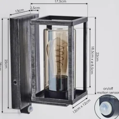 Portalis Lampe murale d´extérieur Noir, Argenté, 1 lumière, Détecteur de mouvement